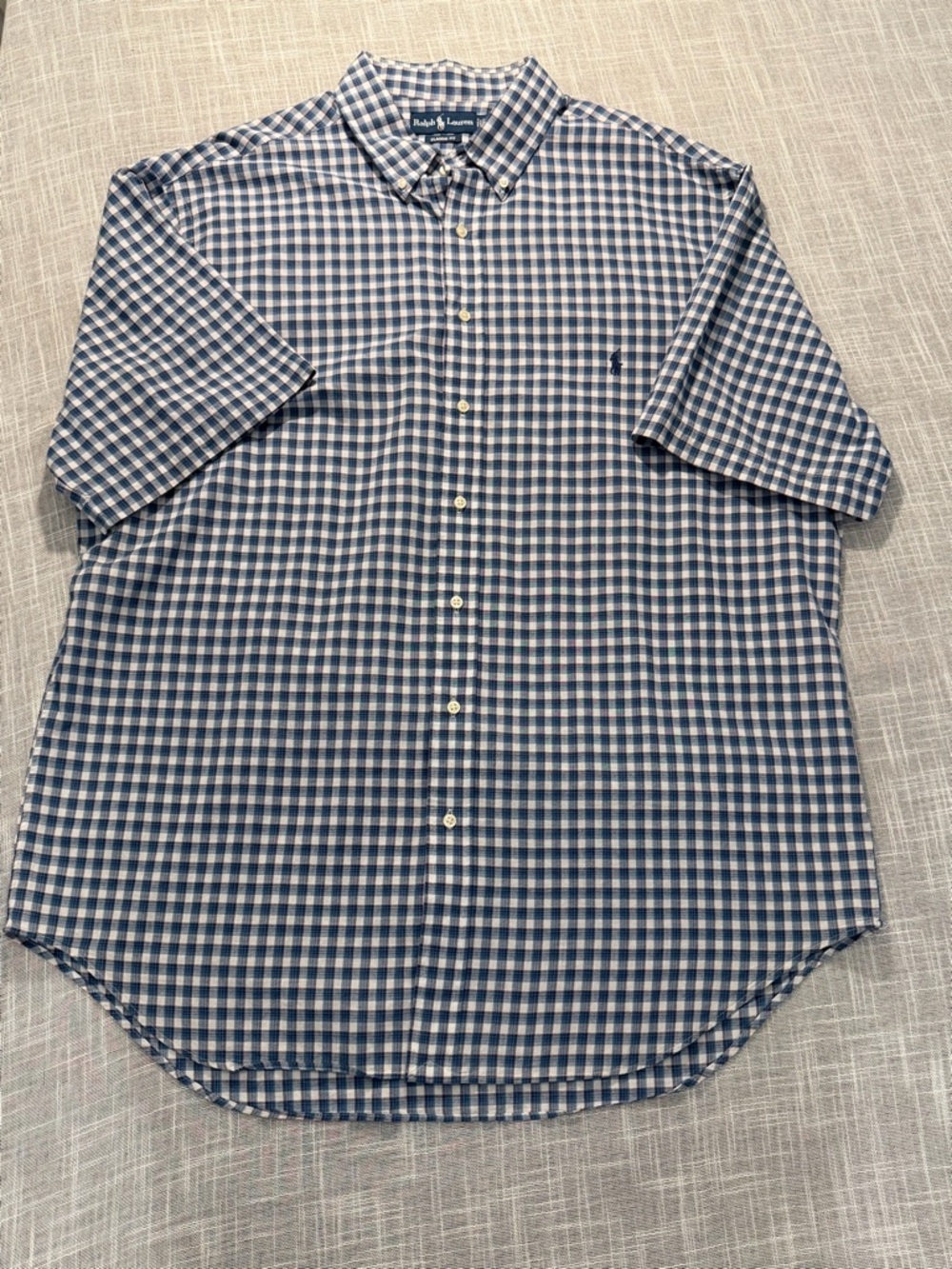 RalphLauren Polo Shirt Mens 2XLT Blue Plaid Classic Fit Button Down Short Sleeve